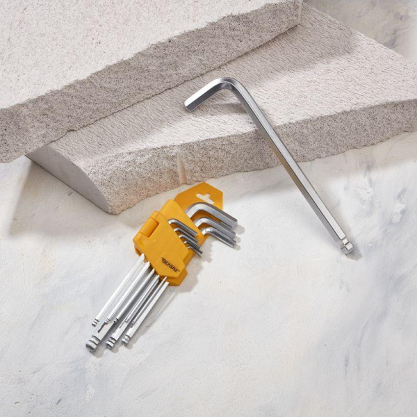 Набор ключей имбусовых HEX 1.5-10мм CrV 9шт удлиненные с шаром Kranz KR-12-5211